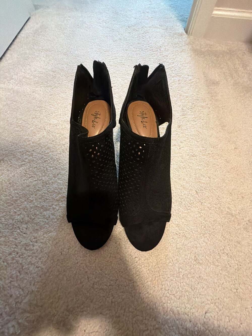 Style & Co. Black Open Toe Cutout Ankle Booties Heels